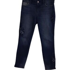WHBM Womens The‎ Skinny Floral Embroidered Dark Wash Cropped Jeans Sz 2